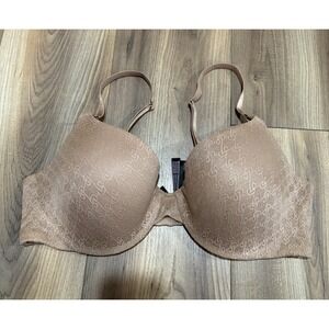 Victorias Secret Very Sexy Demi Bra 38D Beige Padded Underwire Lace Gold Accents